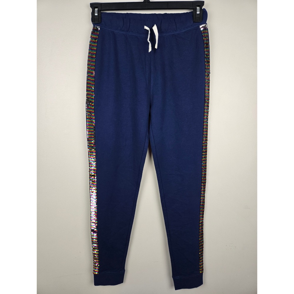 Crewcuts J.Crew Girls Navy Blue Rainbow Sequin Stripe Joggers XL 12-14 BB742 NEW
